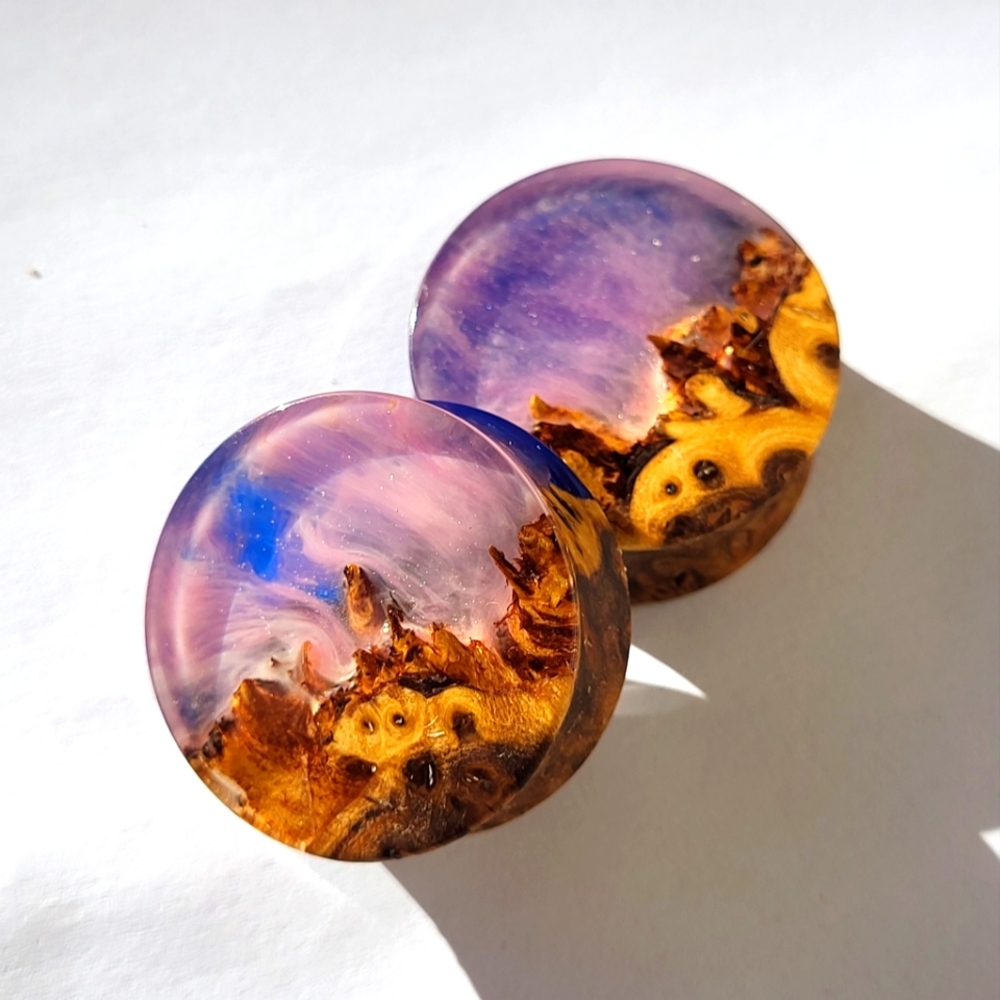 1 inch Gauge Plugs Purple Resin and Wood